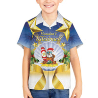 Niue Christmas Family Matching Off The Shoulder Long Sleeve Dress and Hawaiian Shirt Seashell Santa Beach Vibes - Polynesian Pride