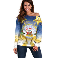Niue Christmas Off Shoulder Sweater Seashell Santa Beach Vibes - Polynesian Pride