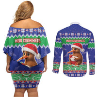 New Zealand Christmas Couples Matching Off Shoulder Short Dress and Long Sleeve Button Shirt Have Yourself A Kiwi-tastic Christmas LT05 - Polynesian Pride