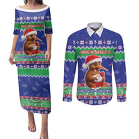 New Zealand Christmas Couples Matching Puletasi and Long Sleeve Button Shirt Have Yourself A Kiwi-tastic Christmas - Polynesian Pride