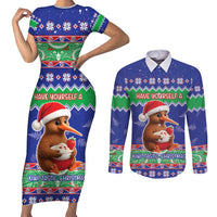 New Zealand Christmas Couples Matching Short Sleeve Bodycon Dress and Long Sleeve Button Shirt Have Yourself A Kiwi-tastic Christmas - Polynesian Pride
