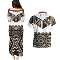 New Zealand Aotearoa Couples Matching Puletasi Dress and Hawaiian Shirt Taniko Art Simple Style LT05 - Polynesian Pride