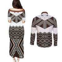 New Zealand Aotearoa Couples Matching Puletasi Dress and Long Sleeve Button Shirt Taniko Art Simple Style LT05 - Polynesian Pride