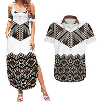 New Zealand Aotearoa Couples Matching Summer Maxi Dress and Hawaiian Shirt Taniko Art Simple Style LT05 Brown - Polynesian Pride