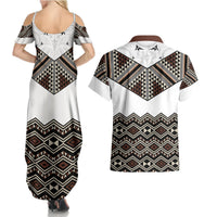 New Zealand Aotearoa Couples Matching Summer Maxi Dress and Hawaiian Shirt Taniko Art Simple Style LT05 - Polynesian Pride