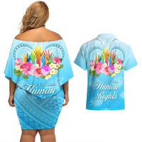 Universal Human Rights Month Couples Matching Off Shoulder Short Dress and Hawaiian Shirt Polynesian Style LT05 - Polynesian Pride