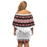 New Zealand Aotearoa Off Shoulder Short Dress With Kowhaiwhai Pattern Red Version LT05 - Polynesian Pride