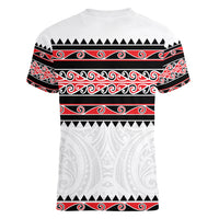 New Zealand Aotearoa Women V Neck T Shirt With Kowhaiwhai Pattern Red Version LT05 - Polynesian Pride