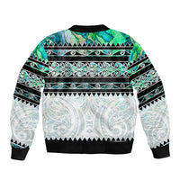New Zealand Aotearoa Sleeve Zip Bomber Jacket With Paua Shell Kowhaiwhai Pattern LT05 - Polynesian Pride