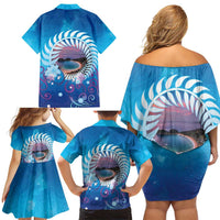 New Zealand Matapouri Beach Landscape Family Matching Off Shoulder Short Dress and Hawaiian Shirt LT05 - Polynesian Pride