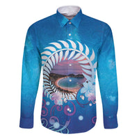 New Zealand Matapouri Beach Landscape Family Matching Off Shoulder Short Dress and Hawaiian Shirt LT05 Dad's Shirt - Long Sleeve Blue - Polynesian Pride