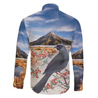 New Zealand Mount Taranaki Landscape Family Matching Long Sleeve Bodycon Dress and Hawaiian Shirt Kokako Bird Polynesian Style LT05 - Polynesian Pride