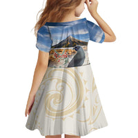 New Zealand Mount Taranaki Landscape Family Matching Short Sleeve Bodycon Dress and Hawaiian Shirt Kokako Bird Polynesian Style LT05 - Polynesian Pride