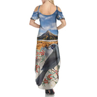 New Zealand Mount Taranaki Landscape Family Matching Summer Maxi Dress and Hawaiian Shirt Kokako Bird Polynesian Style LT05 - Polynesian Pride