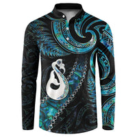 New Zealand Aotearoa Button Sweatshirt Maori Manaia Paua Shell Glitter Turquoise