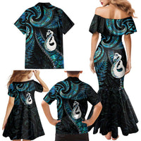 New Zealand Aotearoa Family Matching Mermaid Dress and Hawaiian Shirt Maori Manaia Paua Shell Glitter Turquoise LT05 - Polynesian Pride