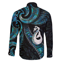 New Zealand Aotearoa Family Matching Off The Shoulder Long Sleeve Dress and Hawaiian Shirt Maori Manaia Paua Shell Glitter Turquoise LT05 - Polynesian Pride