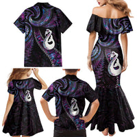 New Zealand Aotearoa Family Matching Mermaid Dress and Hawaiian Shirt Maori Manaia Paua Shell Glitter Purple LT05 - Polynesian Pride