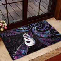 New Zealand Aotearoa Rubber Doormat Maori Manaia Paua Shell Glitter Purple