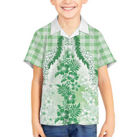 Aloha Hawaii Palaka Family Matching Long Sleeve Bodycon Dress and Hawaiian Shirt Green Plumeria Lei LT05 Son's Shirt Green - Polynesian Pride