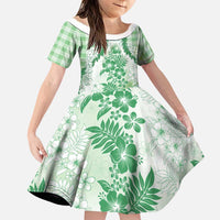 Aloha Hawaii Palaka Family Matching Mermaid Dress and Hawaiian Shirt Green Plumeria Lei LT05 Daughter's Dress Green - Polynesian Pride