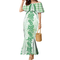 Aloha Hawaii Palaka Family Matching Mermaid Dress and Hawaiian Shirt Green Plumeria Lei LT05 Mom's Dress Green - Polynesian Pride