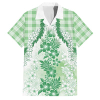 Aloha Hawaii Palaka Family Matching Off The Shoulder Long Sleeve Dress and Hawaiian Shirt Green Plumeria Lei LT05 Dad's Shirt - Short Sleeve Green - Polynesian Pride