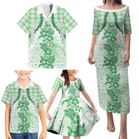 Aloha Hawaii Palaka Family Matching Puletasi and Hawaiian Shirt Green Plumeria Lei LT05 - Polynesian Pride