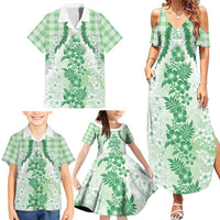 Aloha Hawaii Palaka Family Matching Summer Maxi Dress and Hawaiian Shirt Green Plumeria Lei LT05 - Polynesian Pride