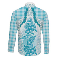 Aloha Hawaii Palaka Family Matching Off Shoulder Maxi Dress and Hawaiian Shirt Blue Plumeria Lei LT05 - Polynesian Pride