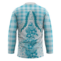 Aloha Hawaii Palaka Hockey Jersey Blue Plumeria Lei - Polynesian Pride