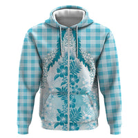 Aloha Hawaii Palaka Hoodie Blue Plumeria Lei - Polynesian Pride