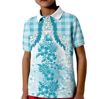 Aloha Hawaii Palaka Kid Polo Shirt Blue Plumeria Lei - Polynesian Pride