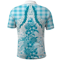Aloha Hawaii Palaka Polo Shirt Blue Plumeria Lei - Polynesian Pride