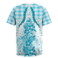 Aloha Hawaii Palaka Rugby Jersey Blue Plumeria Lei - Polynesian Pride