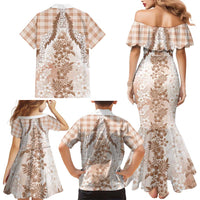 Aloha Hawaii Palaka Family Matching Mermaid Dress and Hawaiian Shirt Beige Plumeria Lei LT05 - Polynesian Pride