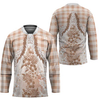 Aloha Hawaii Palaka Hockey Jersey Beige Plumeria Lei - Polynesian Pride