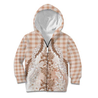 Aloha Hawaii Palaka Kid Hoodie Beige Plumeria Lei - Polynesian Pride