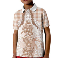 Aloha Hawaii Palaka Kid Polo Shirt Beige Plumeria Lei - Polynesian Pride
