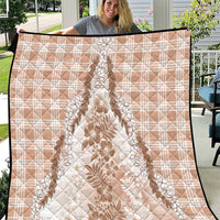 Aloha Hawaii Palaka Quilt Beige Plumeria Lei - Polynesian Pride