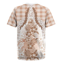 Aloha Hawaii Palaka Rugby Jersey Beige Plumeria Lei - Polynesian Pride