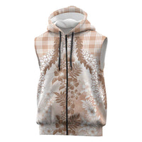 Aloha Hawaii Palaka Sleeveless Zip Hoodie Beige Plumeria Lei LT05
