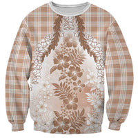 Aloha Hawaii Palaka Sweatshirt Beige Plumeria Lei - Polynesian Pride