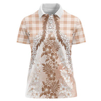 Aloha Hawaii Palaka Women Polo Shirt Beige Plumeria Lei - Polynesian Pride