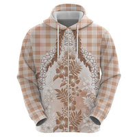 Aloha Hawaii Palaka Zip Hoodie Beige Plumeria Lei - Polynesian Pride