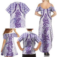 Aloha Hawaii Palaka Family Matching Summer Maxi Dress and Hawaiian Shirt Purple Plumeria Lei LT05 - Polynesian Pride