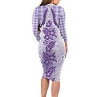Aloha Hawaii Palaka Long Sleeve Bodycon Dress Purple Plumeria Lei - Polynesian Pride