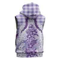 Aloha Hawaii Palaka Sleeveless Zip Hoodie Purple Plumeria Lei LT05