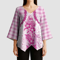 Aloha Hawaii Palaka Kimono Sleeve Blouse Pink Plumeria Lei - Polynesian Pride