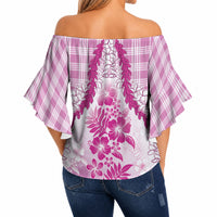 Aloha Hawaii Palaka Off Shoulder Wrap Waist Top Pink Plumeria Lei LT05 - Polynesian Pride